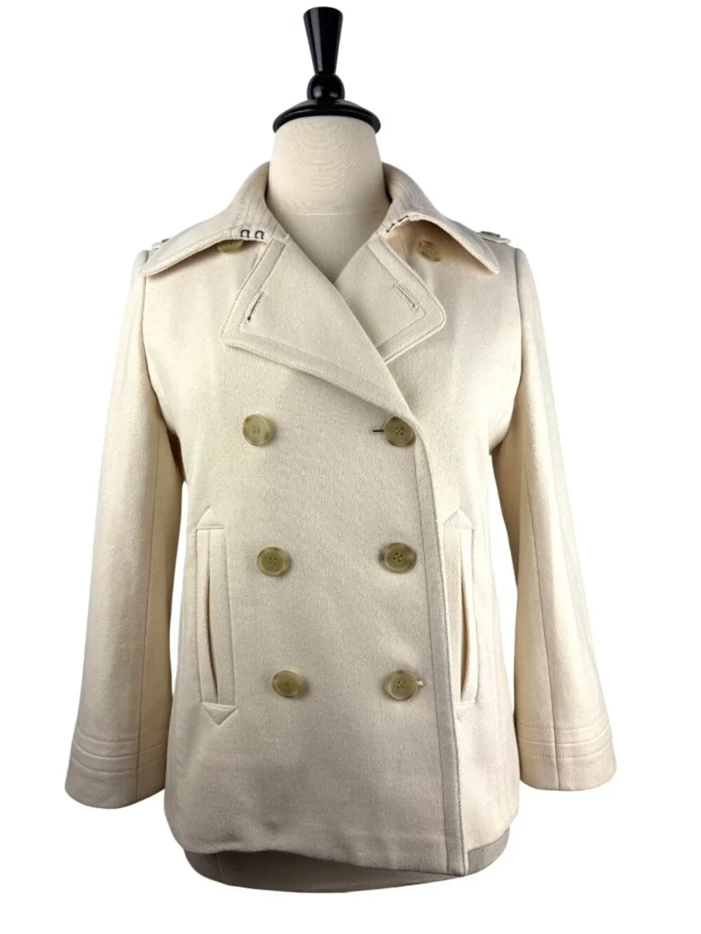 J. Crew Double-Breasted Satin Lined Cream Wool Peacoat Women's Size 8 - Picture 1 of 11